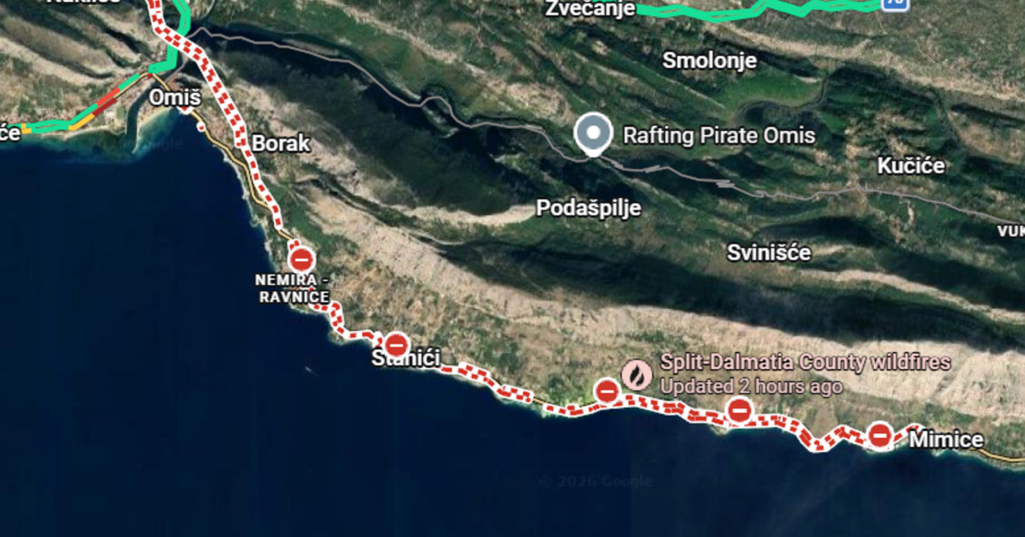 Zbog požara zatvorene ceste kod Omiša