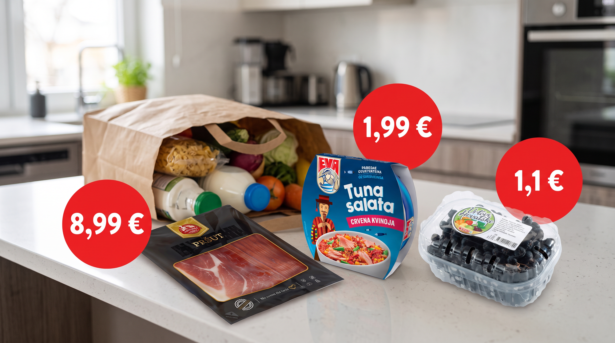 Najbolje cijene danas: Eva tuna salata crvena kvinoja 160 g već od 2 eura, Krumpir 5 kg na 57% popusta