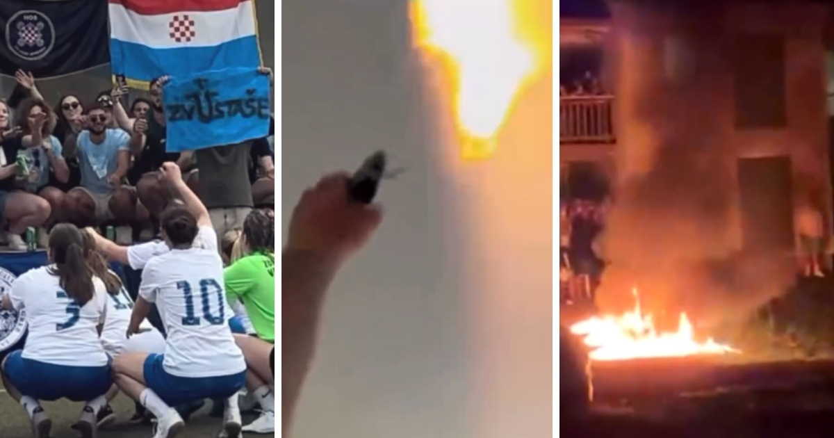 VIDEO Plinski pištolj, ustaški simboli i pirotehnika na okupljanju studenata medicine