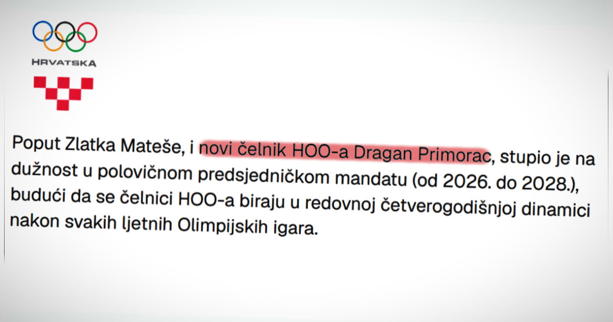 HOO u tekstu na svojoj stranici: "Novi čelnik HOO-a Dragan Primorac"