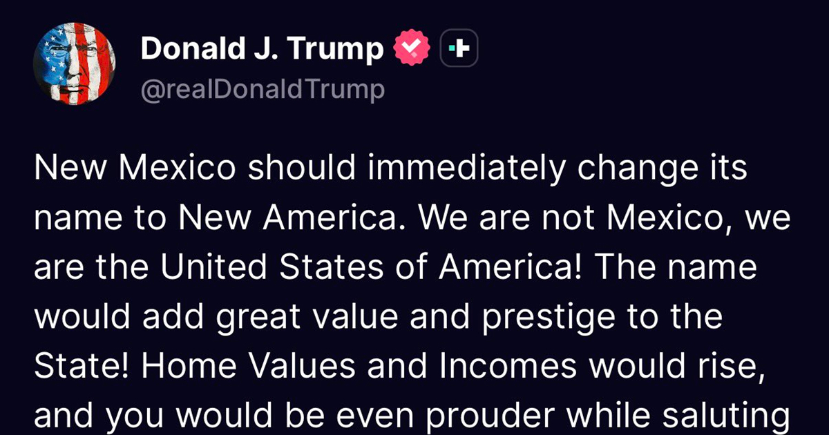 Trump: Novi Meksiko trebao bi odmah promijeniti ime u Nova Amerika