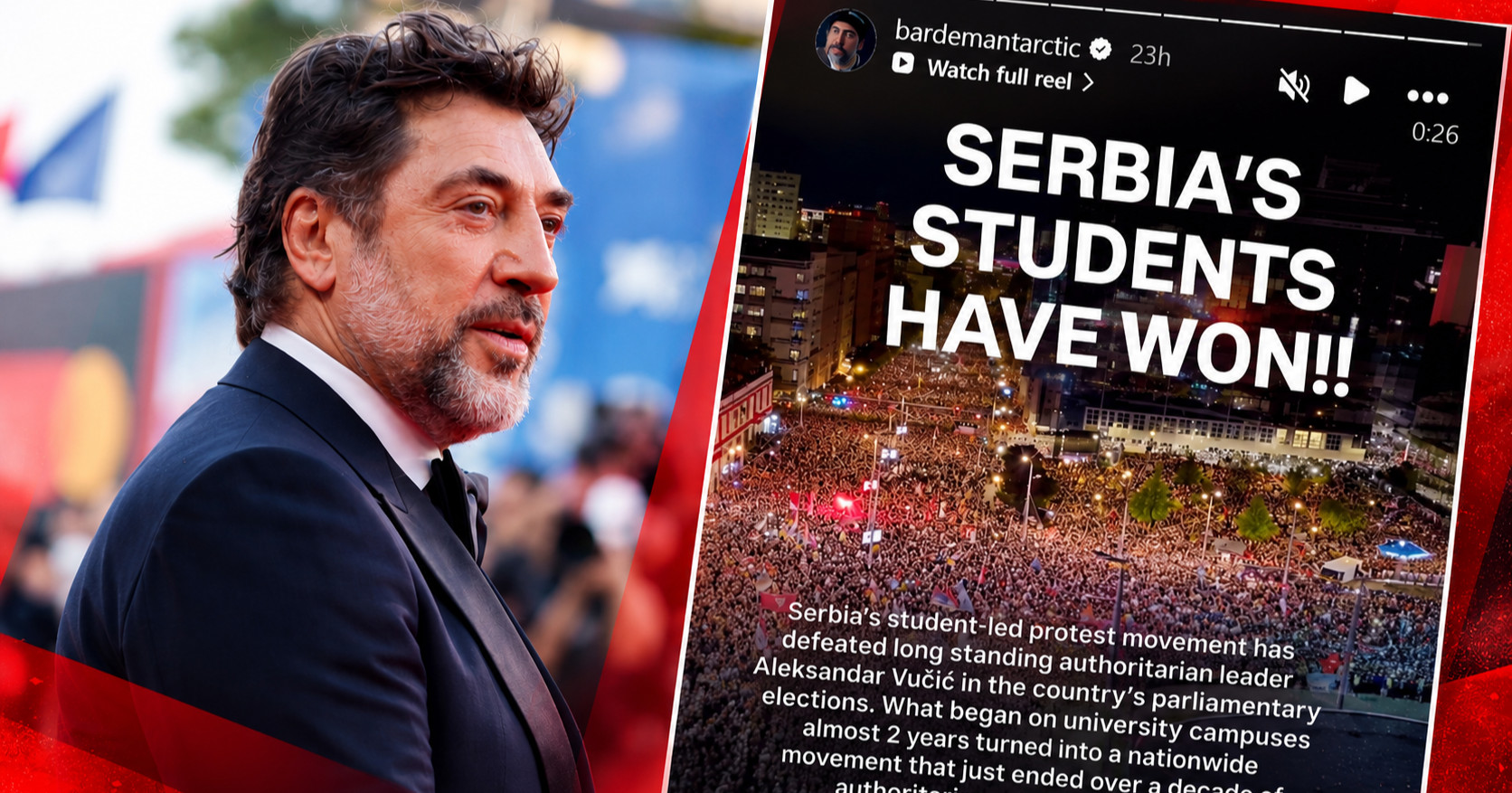 Javier Bardem komentirao poraz Vučića: "Ovo je povijesni trenutak"