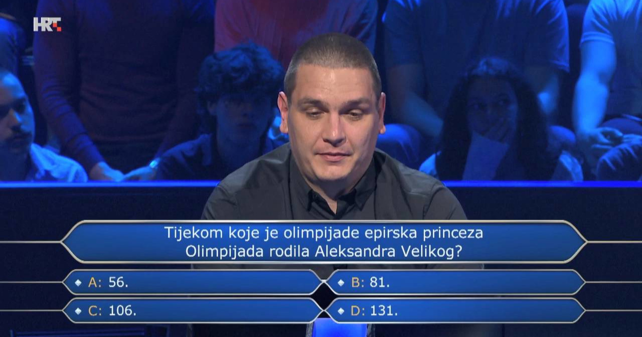Splićanin odustao na pitanju o epirskoj princezi u "Milijuna