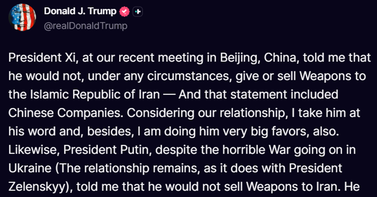 Trump: Xi i Putin su mi obećali da neće davati ni prodavati oružje Iranu