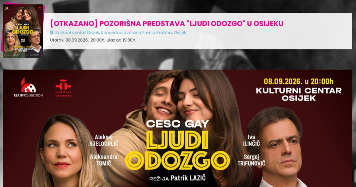 Nakon poziva na bojkot, otkazana predstava Sergeja Trifunovića u Osijeku