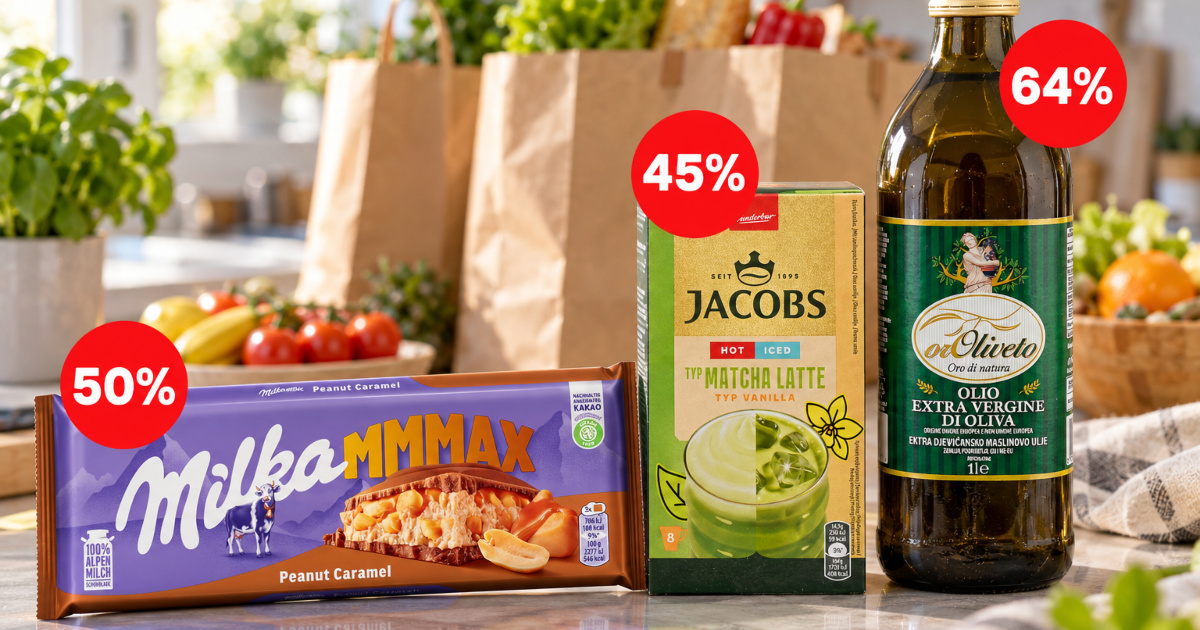 Milka je snižena 50%, Jacobs matcha 45%, a Oliveto maslinovo ulje čak 64%