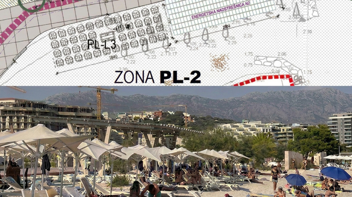 Ovo je javna plaža u Splitu. Okupirana je stotinama praznih ležaljki gradske firme